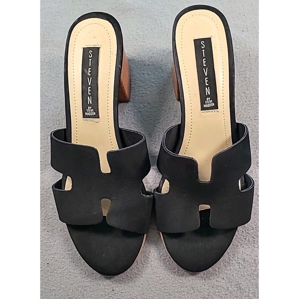 Steve Madden Black Suede Mule Sandals Block Heel 8